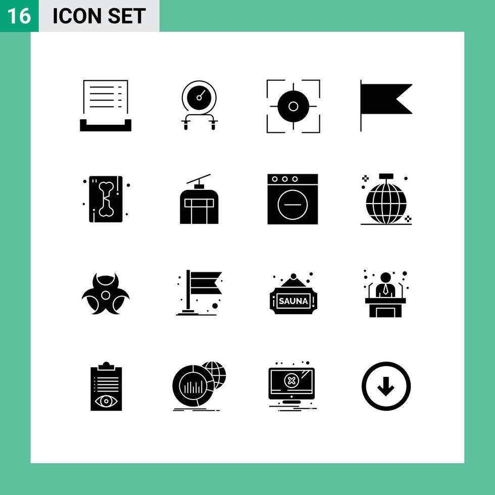 Pack von 16 modern solide Glyphen Zeichen und Symbole zum Netz drucken Medien eine solche wie Linie Kennzeichen Ausbildung Flagge Ziel editierbar Vektor Design Elemente