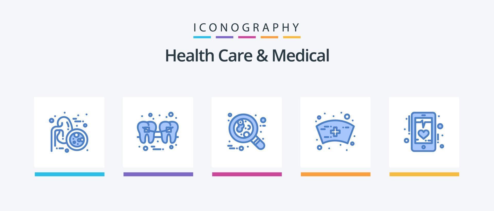 hälsa vård och medicinsk blå 5 ikon packa Inklusive slå. medicinsk. tråd. keps. leukemi. kreativ ikoner design vektor