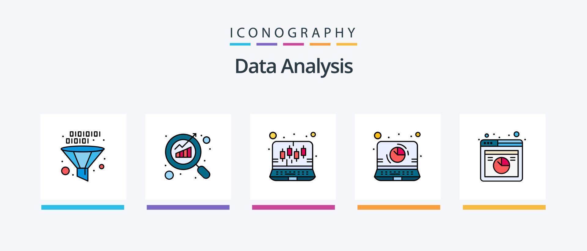 Daten Analyse Linie gefüllt 5 Symbol Pack einschließlich online Daten. Datenbank. Bericht. Netz Analyse. Graph. kreativ Symbole Design vektor