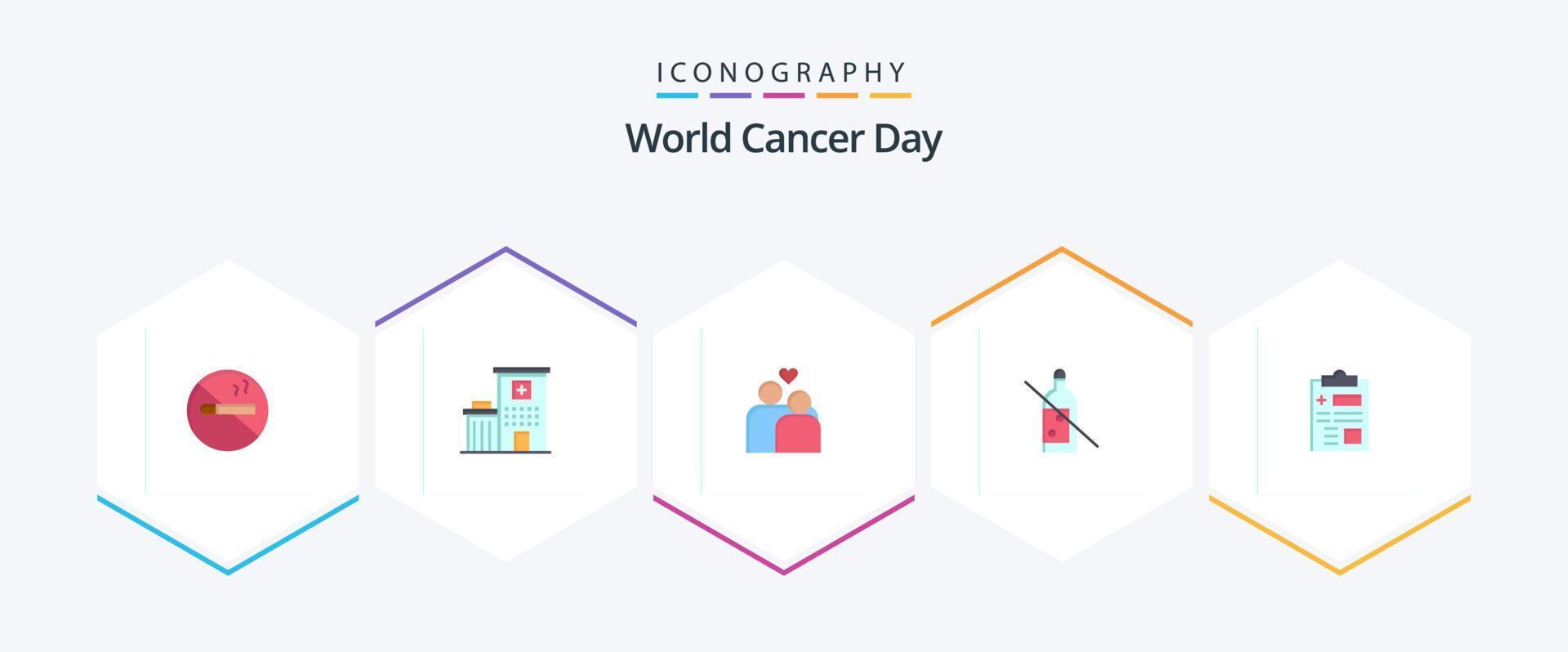 värld cancer dag 25 platt ikon packa Inklusive hjärta. kärlek. byggnad. par . cancer vektor