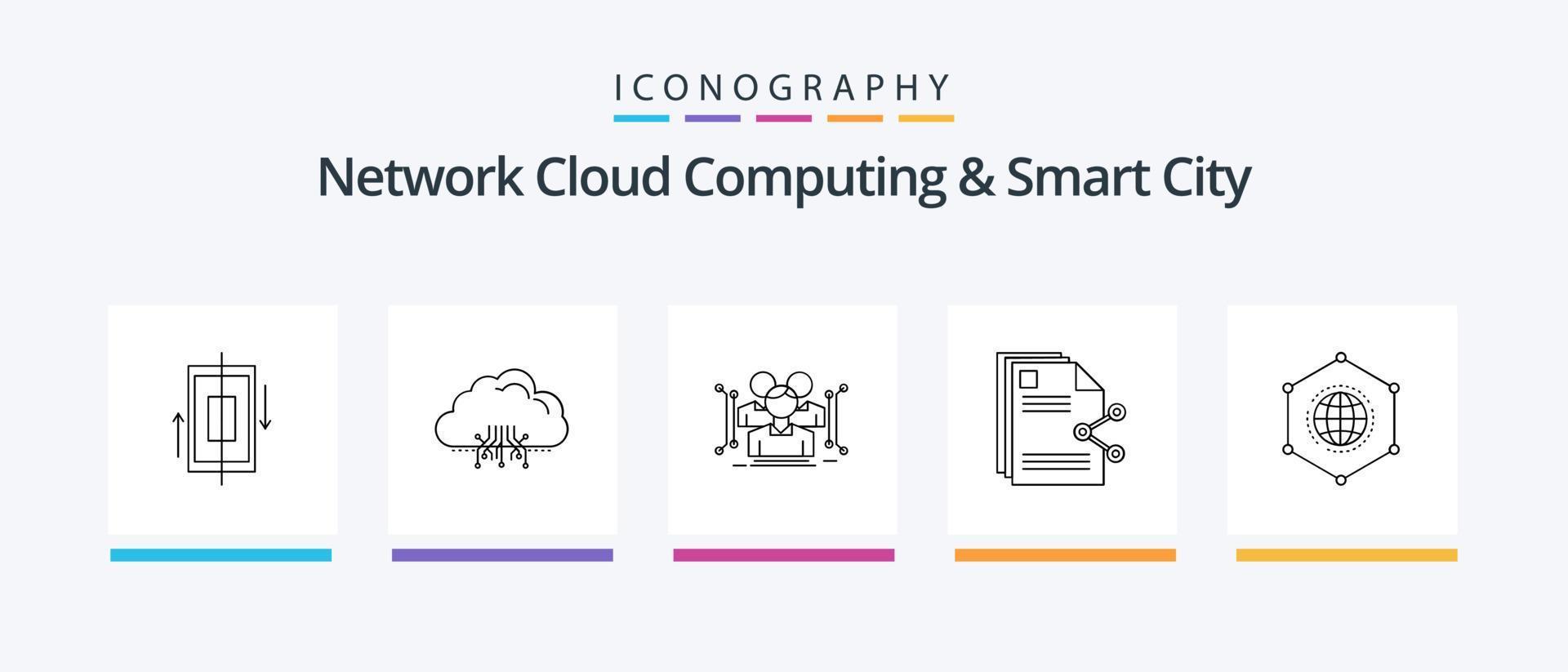 nätverk moln datoranvändning och smart stad linje 5 ikon packa Inklusive antropometri. säkra. förvaltning. skydd. cyber. kreativ ikoner design vektor