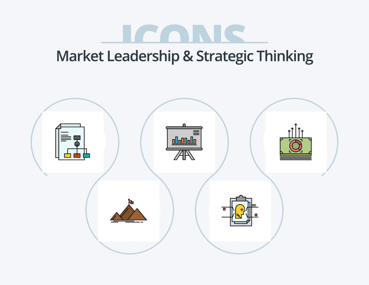 marknadsföra ledarskap och strategisk tänkande linje fylld ikon packa 5 ikon design. datum. fil. labb. redskap. aning vektor