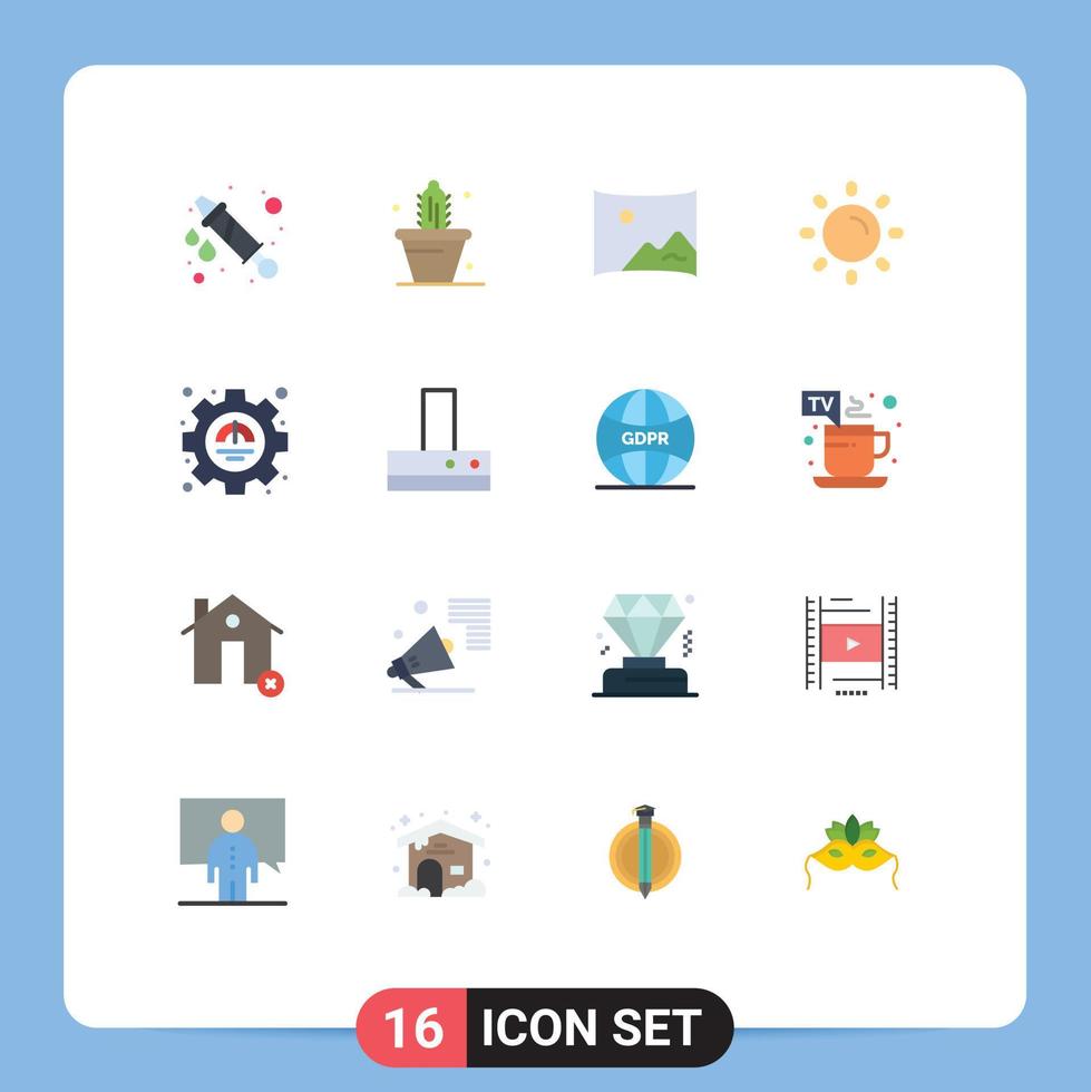uppsättning av 16 modern ui ikoner symboler tecken för prestanda effektivitet underhållning glans ljus redigerbar packa av kreativ vektor design element