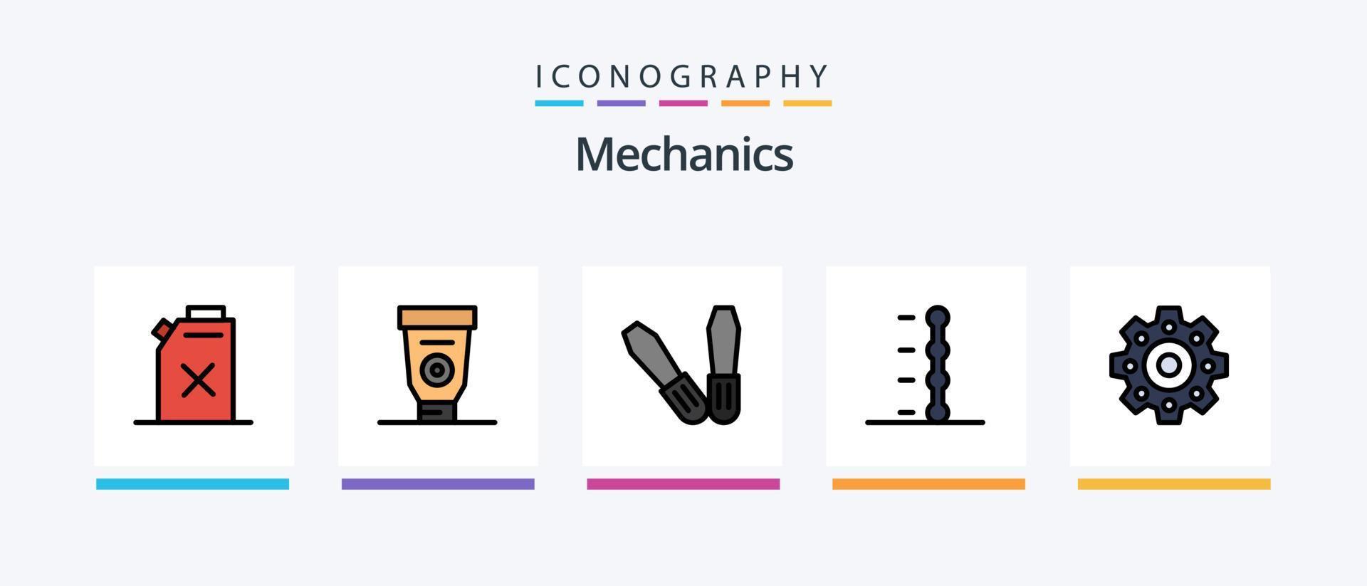 Mechanik Linie gefüllt 5 Symbol Pack einschließlich . Sommer. Lenkung. kreativ Symbole Design vektor