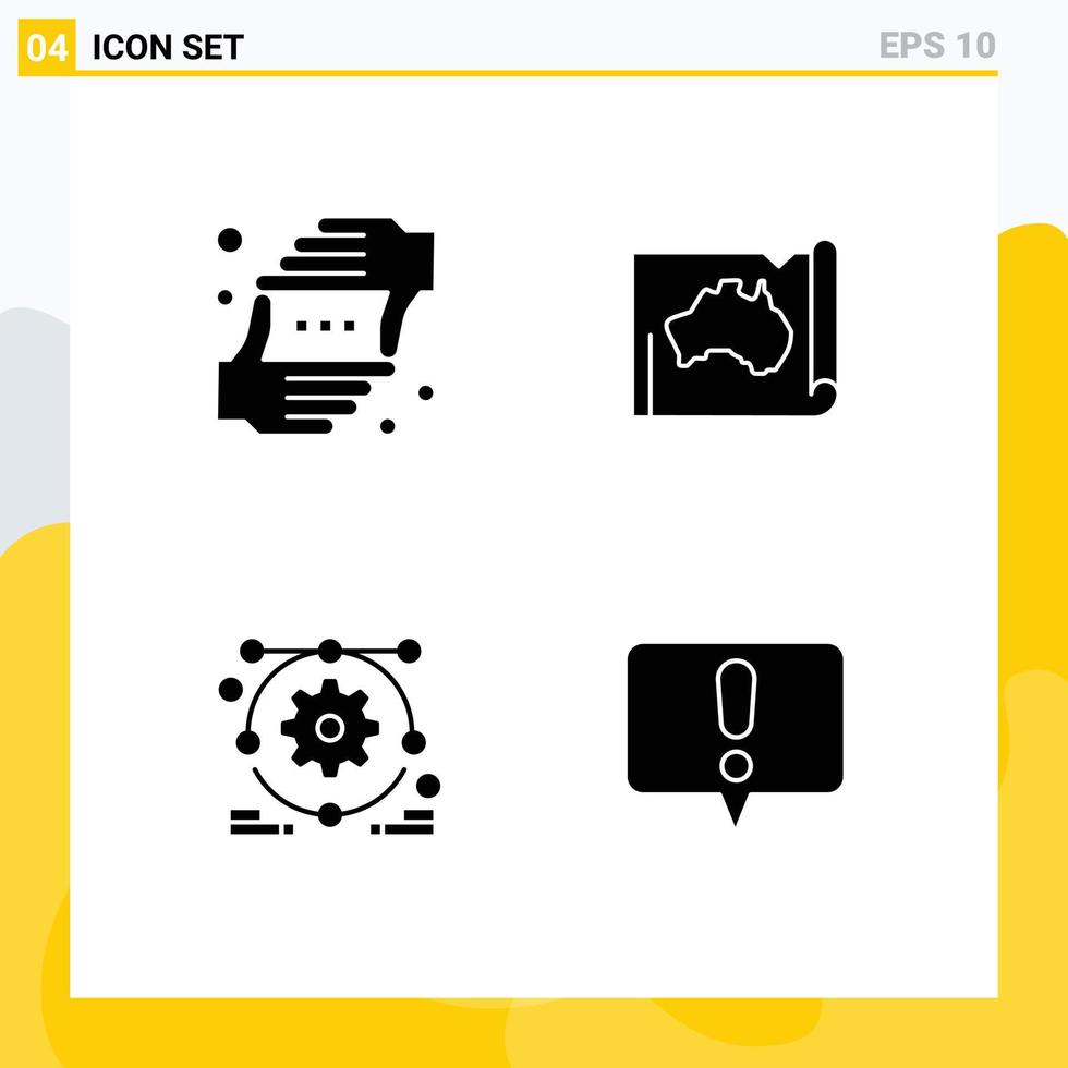 mobil gränssnitt fast glyf uppsättning av 4 piktogram av ram Karta perspektiv australier utveckling redigerbar vektor design element