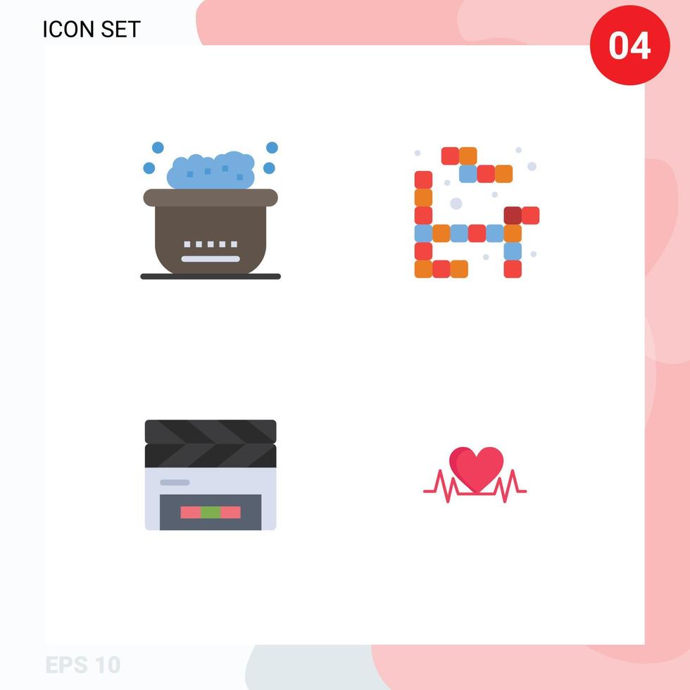 uppsättning av 4 vektor platt ikoner på rutnät för djur clapperboard rena spela hjärtslag redigerbar vektor design element