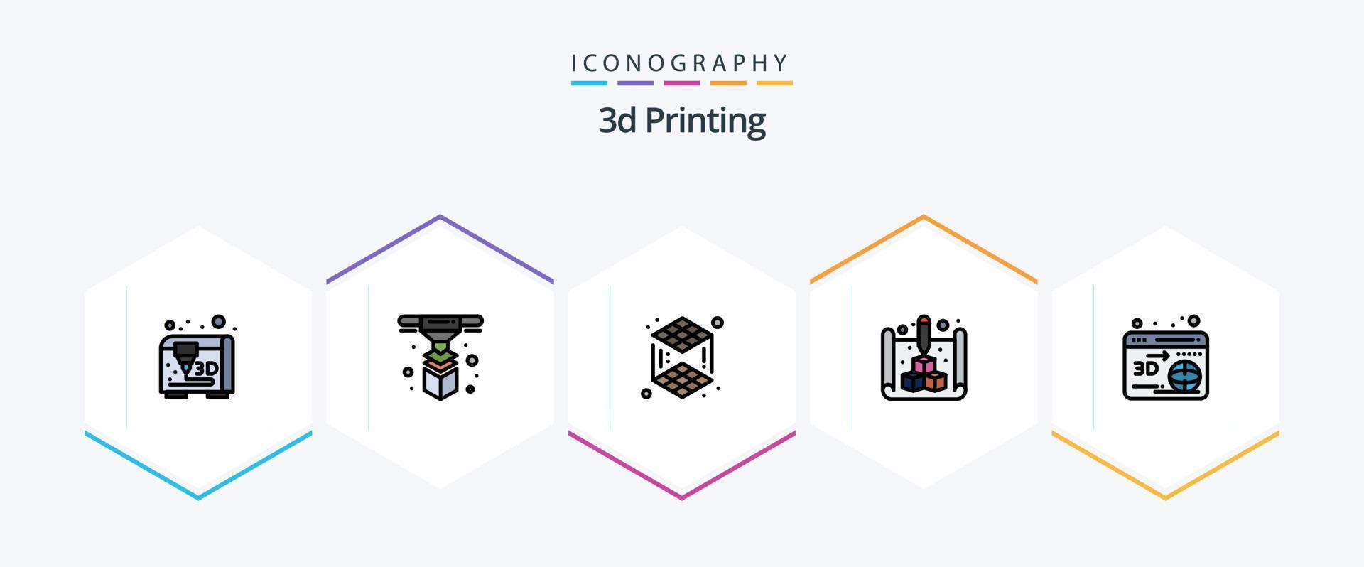 3d Drucken 25 gefüllte Linie Symbol Pack einschließlich Netz. webd. 3d. drucken. Blau vektor