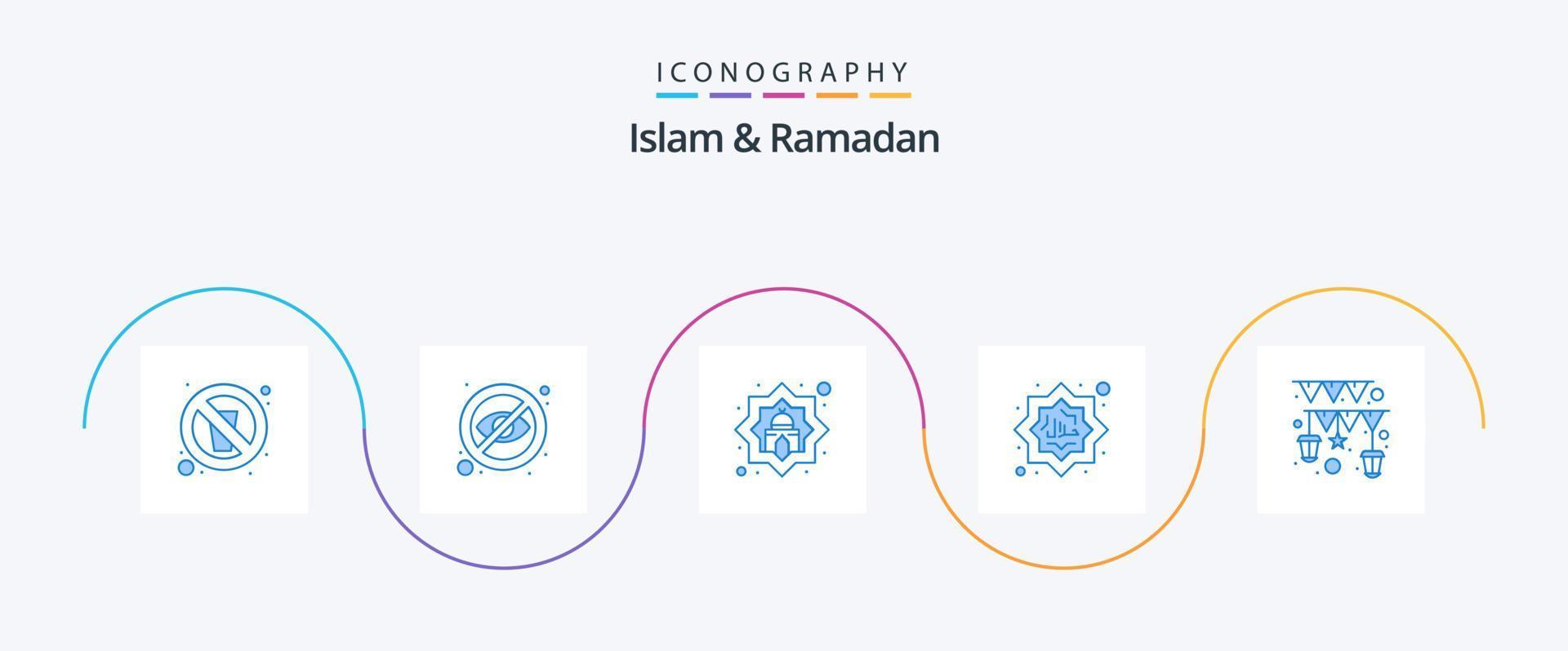 Islam und Ramadan Blau 5 Symbol Pack einschließlich Islam. Muslim. verstecken. halal. Muslim vektor