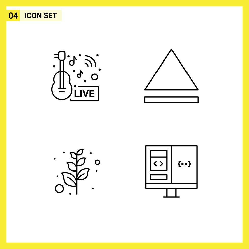 uppsättning av 4 modern ui ikoner symboler tecken för musik Nyheter app leva gren dator redigerbar vektor design element