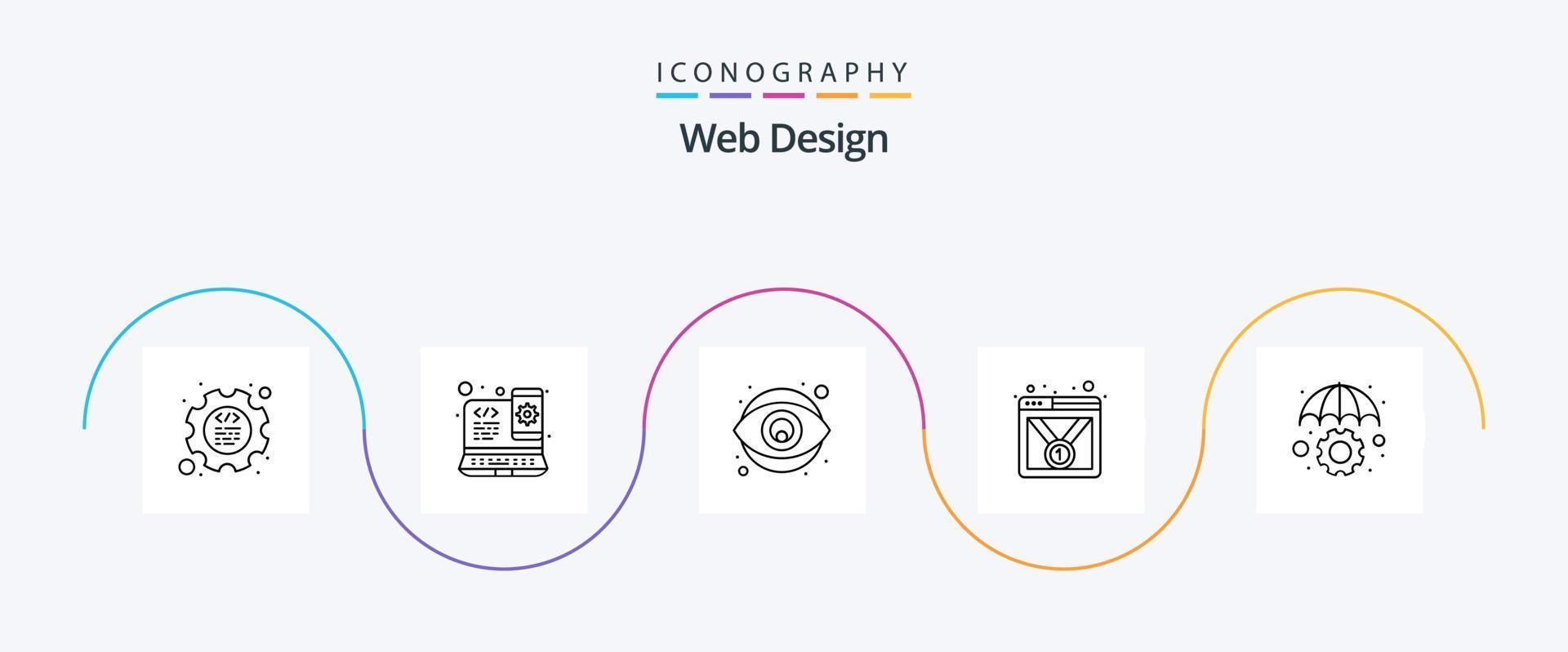 webb design linje 5 ikon packa Inklusive skydd. webb sida. kreativitet. medalj. bricka vektor