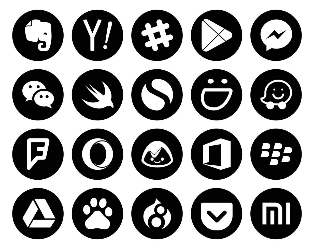 20 Sozial Medien Symbol Pack einschließlich Büro Oper wechat Foursquare selbstgefällig vektor
