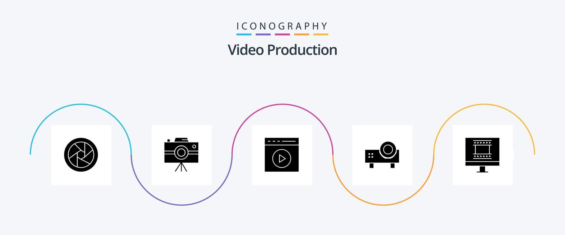 Video Produktion Glyphe 5 Symbol Pack einschließlich rutschen Beamer. Power Point Präsentation. Multimedia. Video abspielen vektor