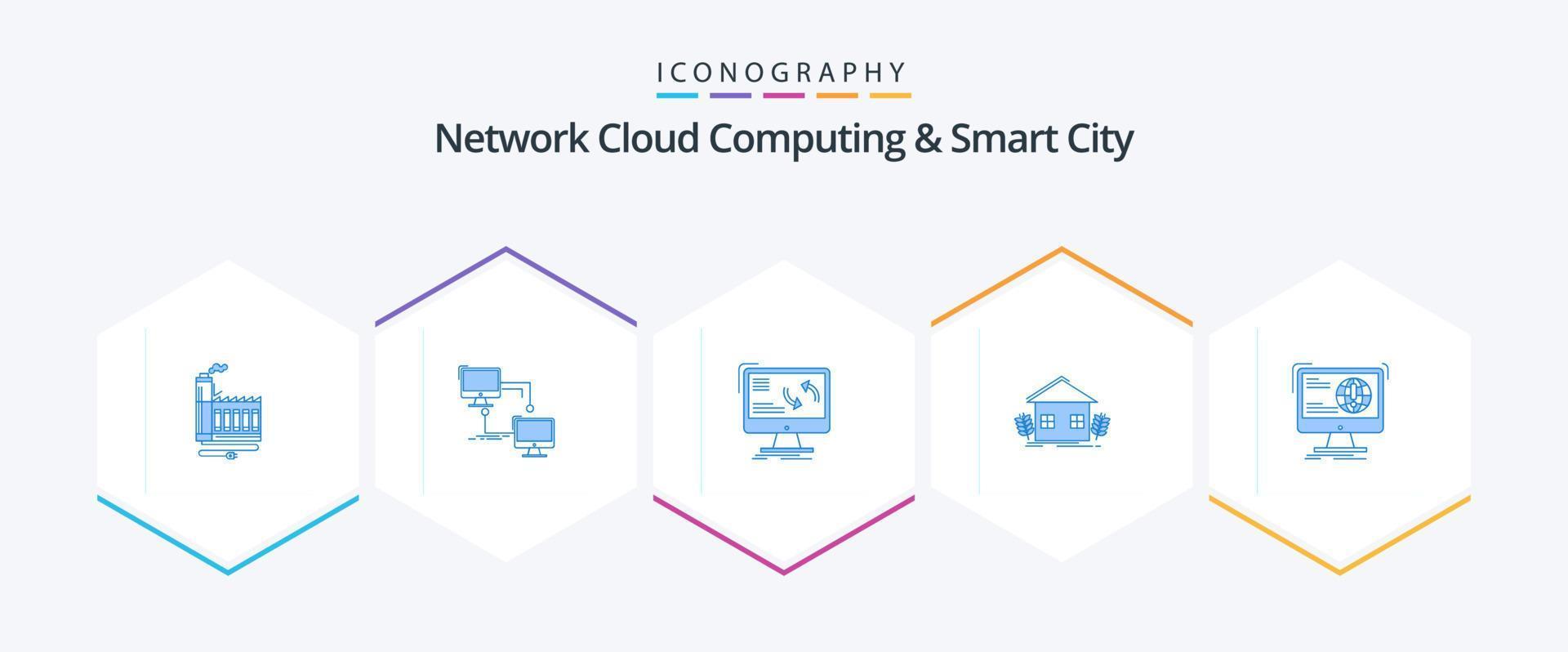 nätverk moln datoranvändning och smart stad 25 blå ikon packa Inklusive lantbruk. dator. förbindelse. data. synkronisera vektor