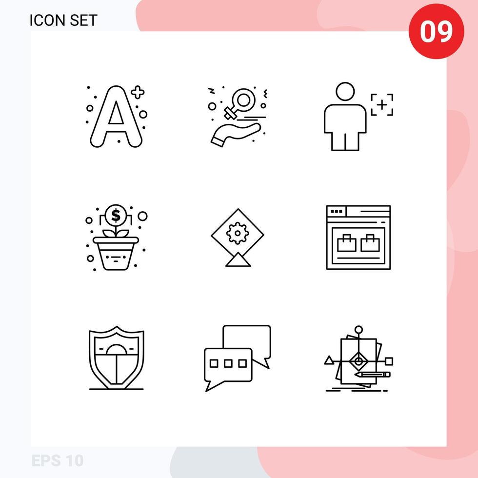modern uppsättning av 9 konturer pictograph av drake pengar kvinnor tillväxt bild redigerbar vektor design element