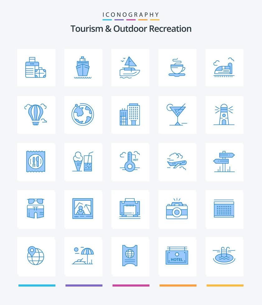 kreativ turism och utomhus- rekreation 25 blå ikon packa sådan som luft. fart. te. hög. kula vektor