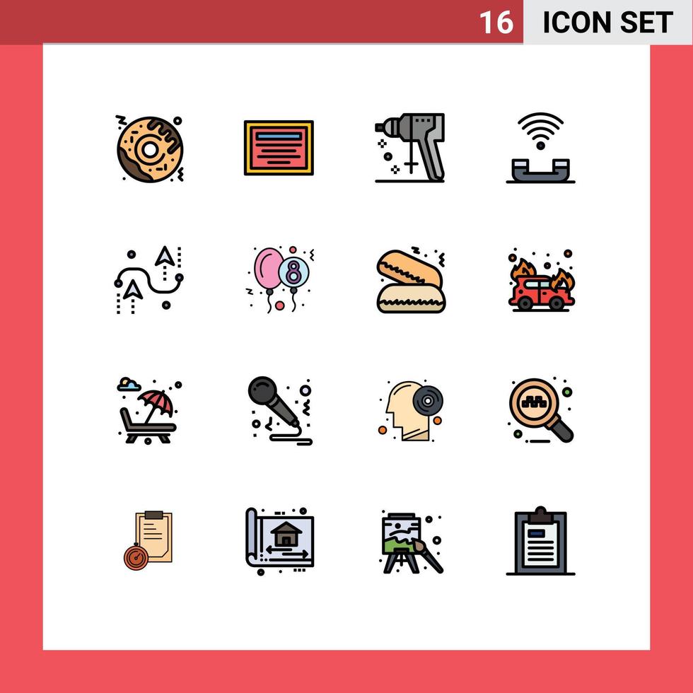Universal- Symbol Symbole Gruppe von 16 modern eben Farbe gefüllt Linien von Design Codierung Puncher Telefon Produktivität editierbar kreativ Vektor Design Elemente