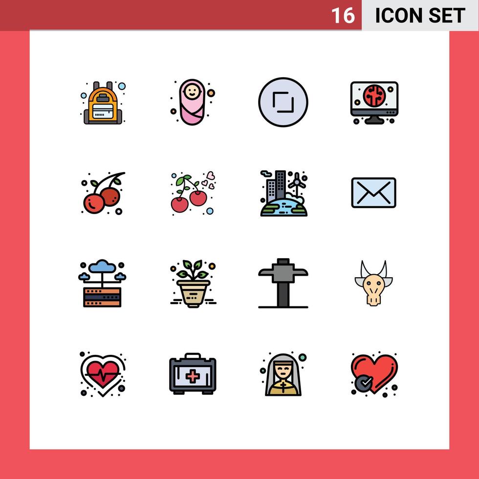 Gruppe von 16 eben Farbe gefüllt Linien Zeichen und Symbole zum Kirsche Sommer- Kreis Essen Computer editierbar kreativ Vektor Design Elemente