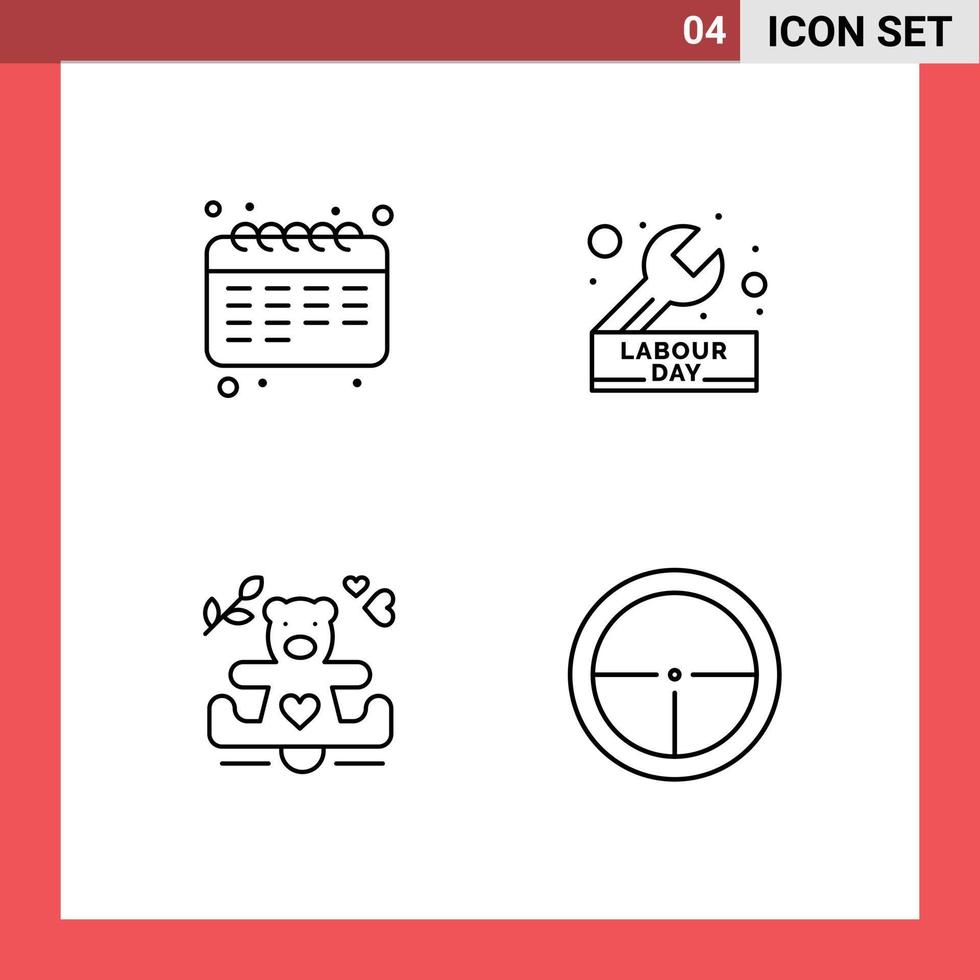 stock vektor ikon packa av 4 linje tecken och symboler för kalender hjärtan studerande ingenjör kärleksfull redigerbar vektor design element