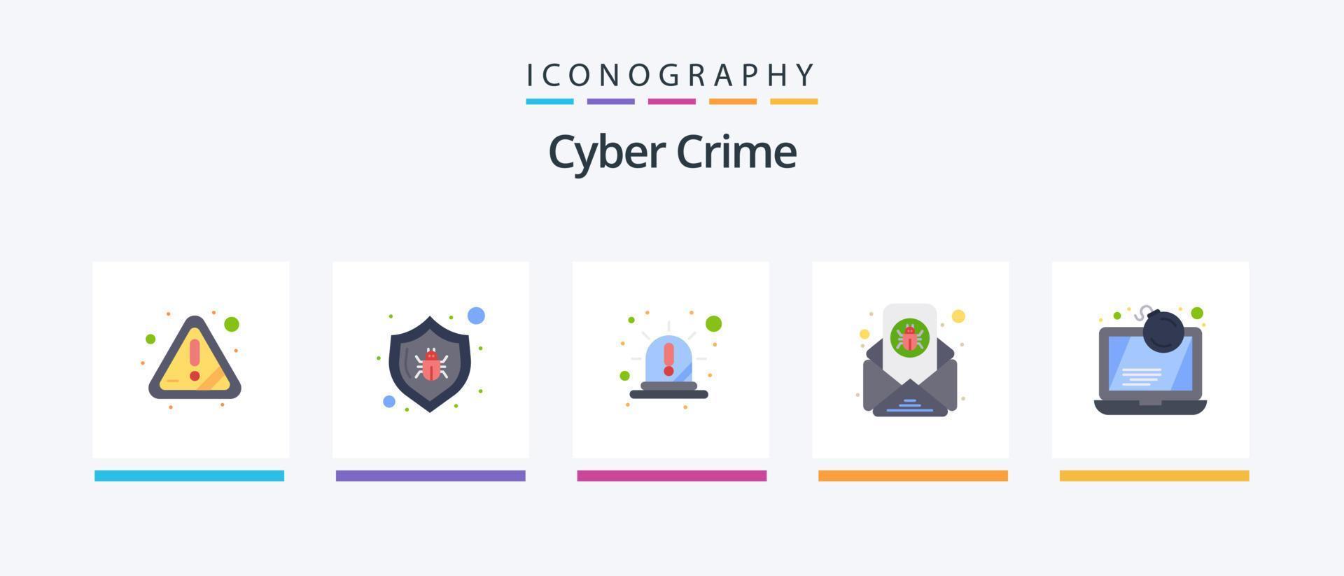 Cyber Verbrechen eben 5 Symbol Pack einschließlich . Email Virus. aufmerksam. Email. Sirene. kreativ Symbole Design vektor