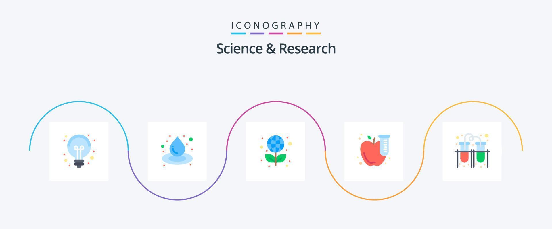 Wissenschaft eben 5 Symbol Pack einschließlich Rohre. Experiment. Globus. Apfel. Prüfung vektor