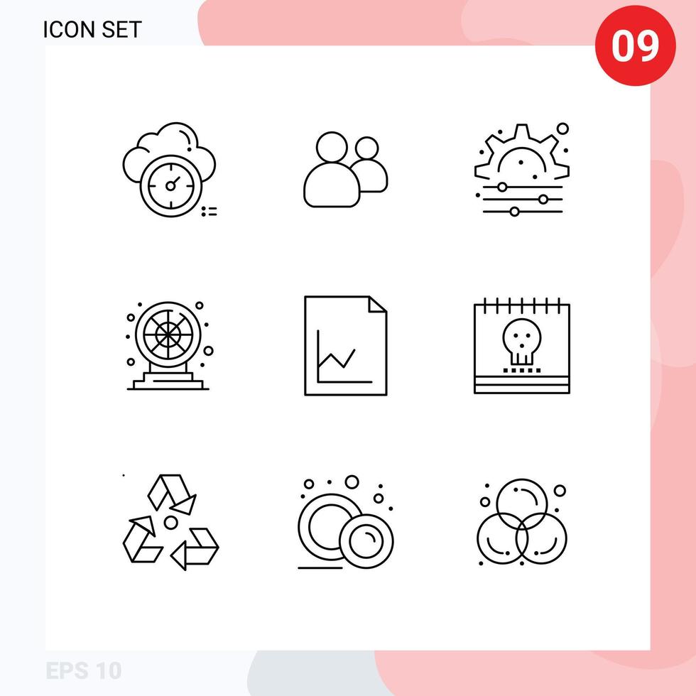 Pack von 9 modern Umrisse Zeichen und Symbole zum Netz drucken Medien eine solche wie Graph Analytik kreativ abspielen Spaß editierbar Vektor Design Elemente