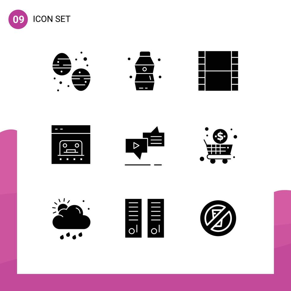 solide Glyphe Pack von 9 Universal- Symbole von Verbindung Zahlung Film online Geschäft editierbar Vektor Design Elemente