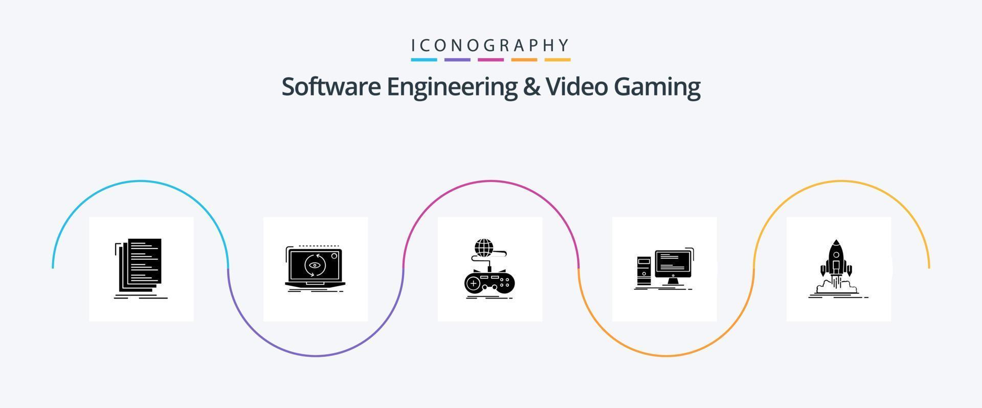 Software Ingenieurwesen und Video Spielen Glyphe 5 Symbol Pack einschließlich Spielen. Computer. Software. online. Internet vektor