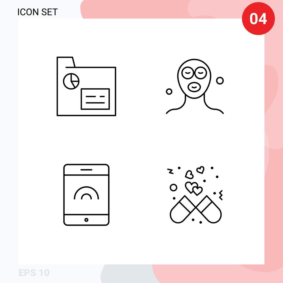 packa av 4 kreativ fylld linje platt färger av företag Rör uppgifter ansiktsbehandling mask dos redigerbar vektor design element