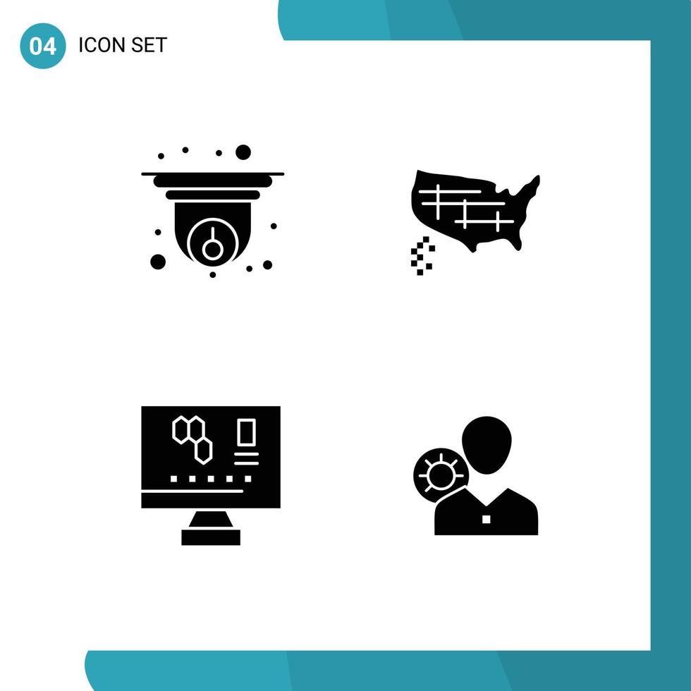 modern uppsättning av 4 fast glyfer pictograph av kam dator information förenad vetenskap redigerbar vektor design element