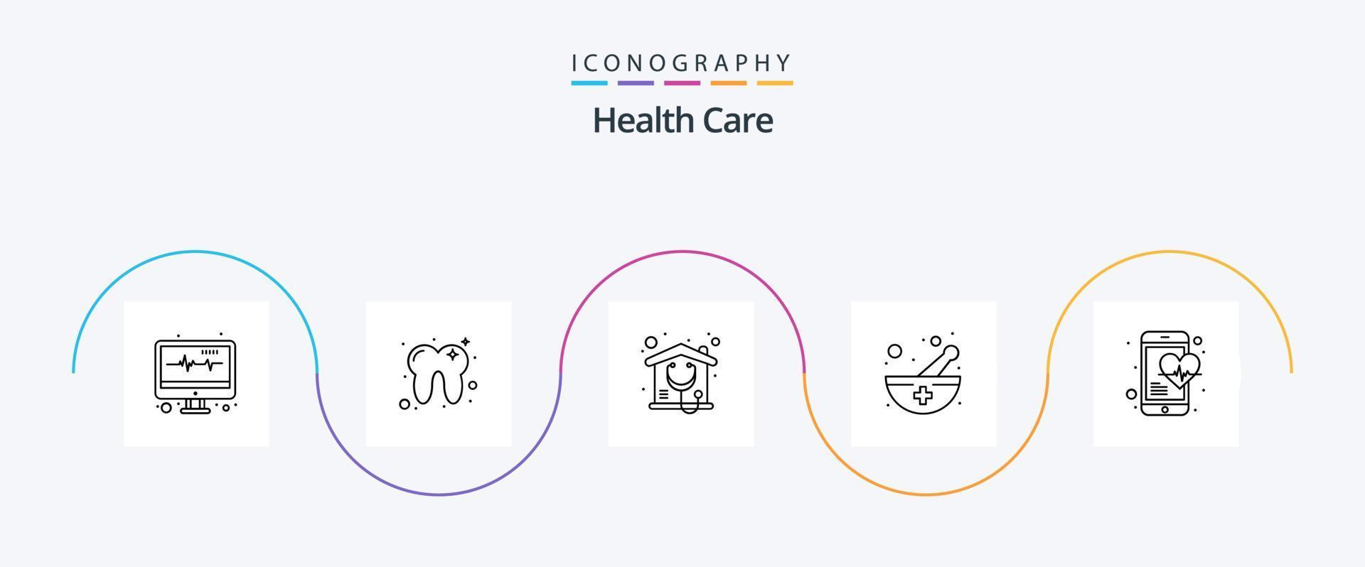 hälsa vård linje 5 ikon packa Inklusive medicinsk. apotek. Hem. medicin skål. mespital vektor