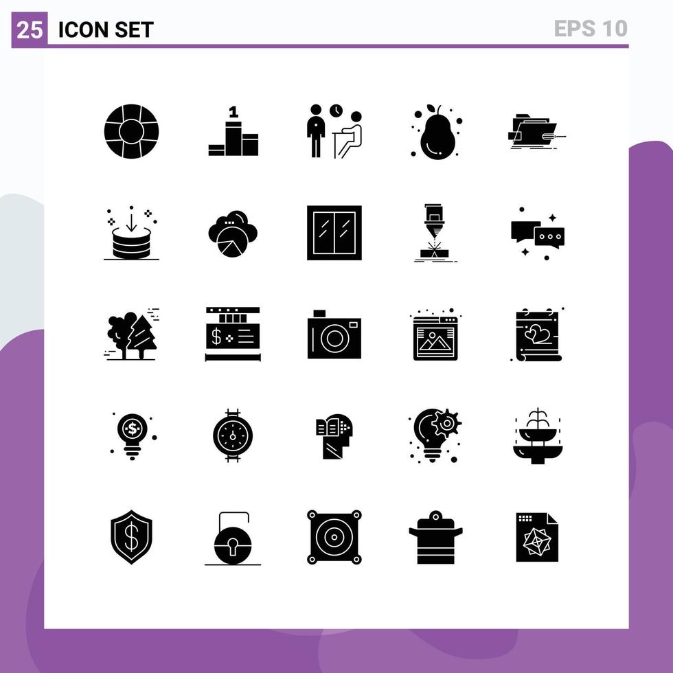 uppsättning av 25 vektor fast glyfer på rutnät för tech reparera människor låda päron redigerbar vektor design element