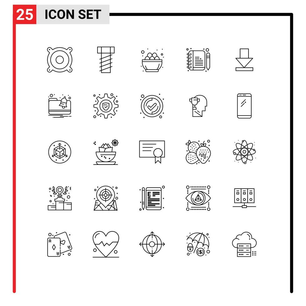 piktogram uppsättning av 25 enkel rader av mapp ladda ner ägg gryning redigera redigerbar vektor design element