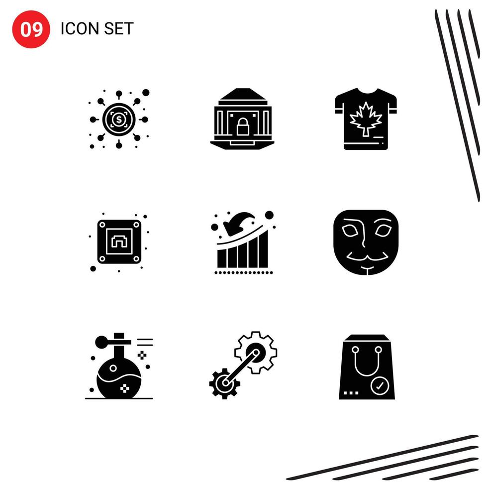 Pack von 9 kreativ solide Glyphen von Geschäftsmann Steckdose Sicherheit elektrisch Blatt editierbar Vektor Design Elemente