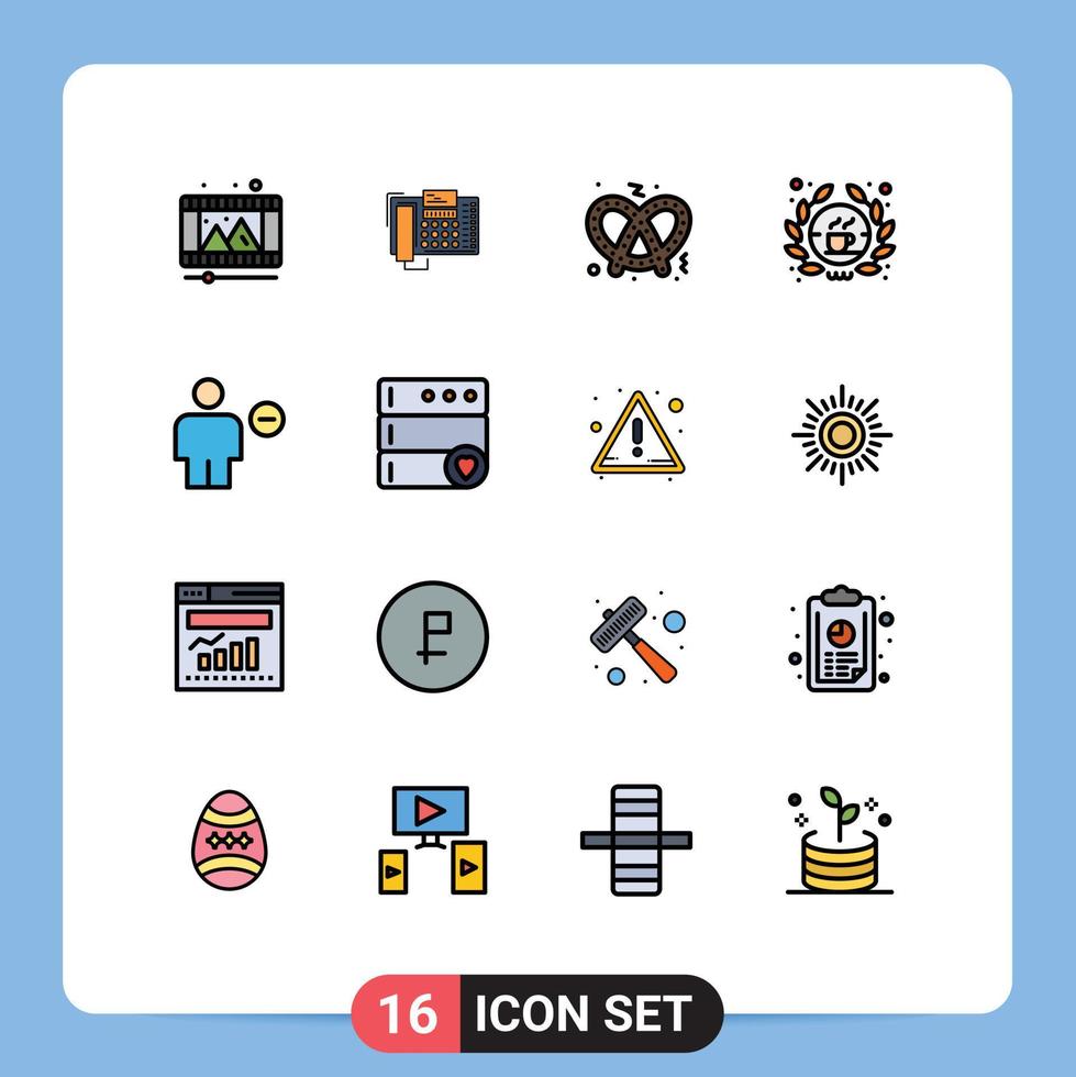 mobil gränssnitt platt Färg fylld linje uppsättning av 16 piktogram av kropp tecken Kontakt affär Barista redigerbar kreativ vektor design element