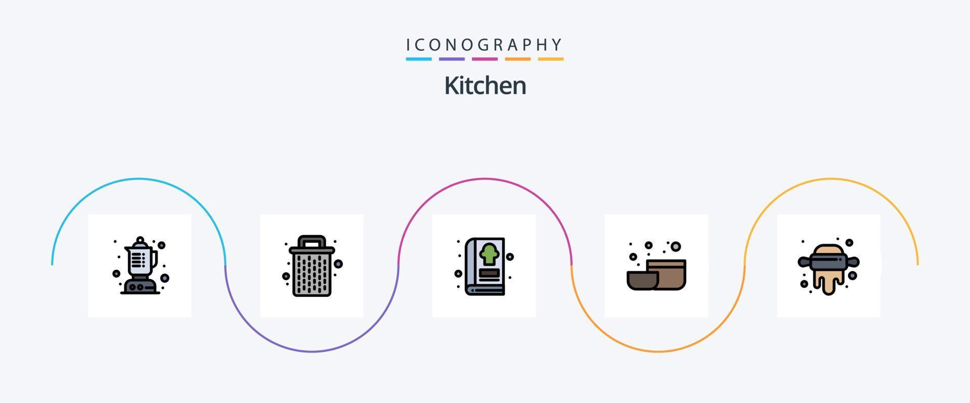 Küche Linie gefüllt eben 5 Symbol Pack einschließlich . Stift. Kochen. Küche. Küche vektor