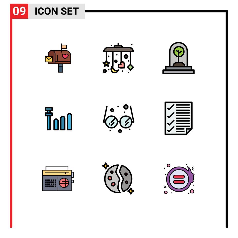 modern uppsättning av 9 fylld linje platt färger pictograph av utbildning skola företag signal träd redigerbar vektor design element