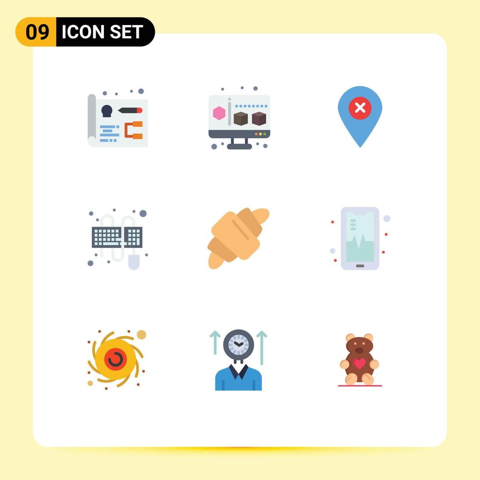 modern uppsättning av 9 platt färger pictograph av måltid dryck navigering croissant tangentbord redigerbar vektor design element