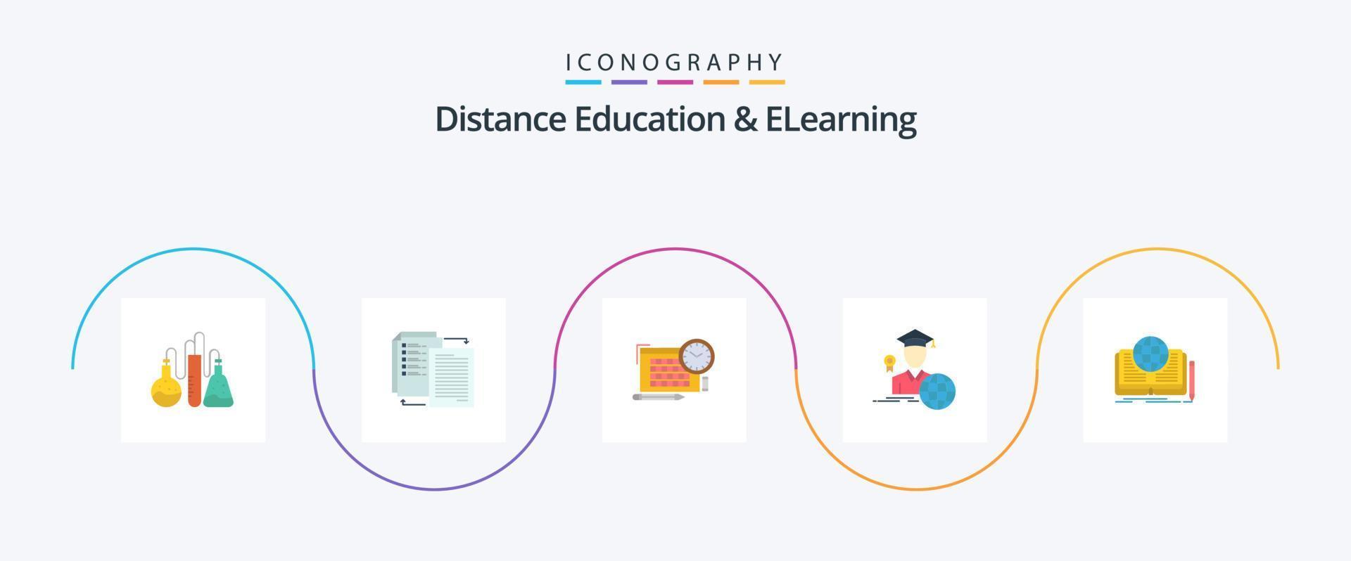 Entfernung Bildung und E-Learning eben 5 Symbol Pack einschließlich Schreiben. Absolvent. teilt es. Benutzerbild. Fokus vektor