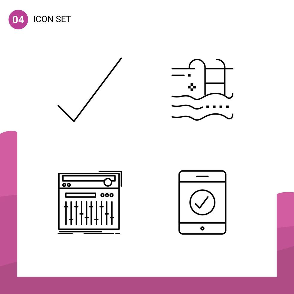 4 kreativ ikoner modern tecken och symboler av kolla upp kontrollant Semester simning studio redigerbar vektor design element