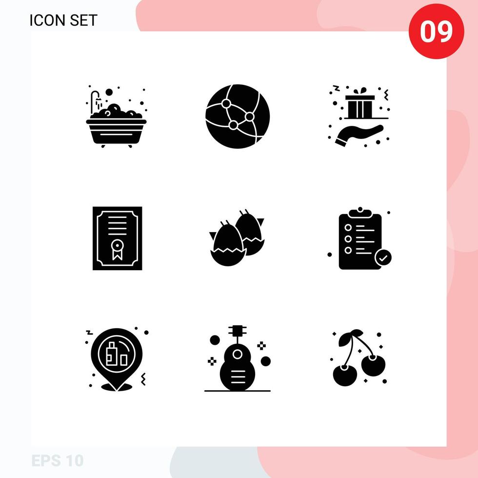 redigerbar vektor linje packa av 9 enkel fast glyfer av påsk ägg gåva diplom certifikat redigerbar vektor design element