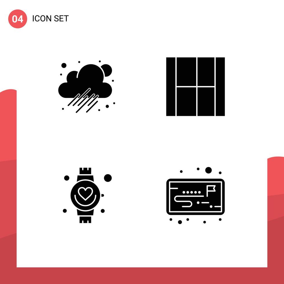 Gruppe von 4 solide Glyphen Zeichen und Symbole zum Wolke Hand erstellen Illustration Uhr editierbar Vektor Design Elemente