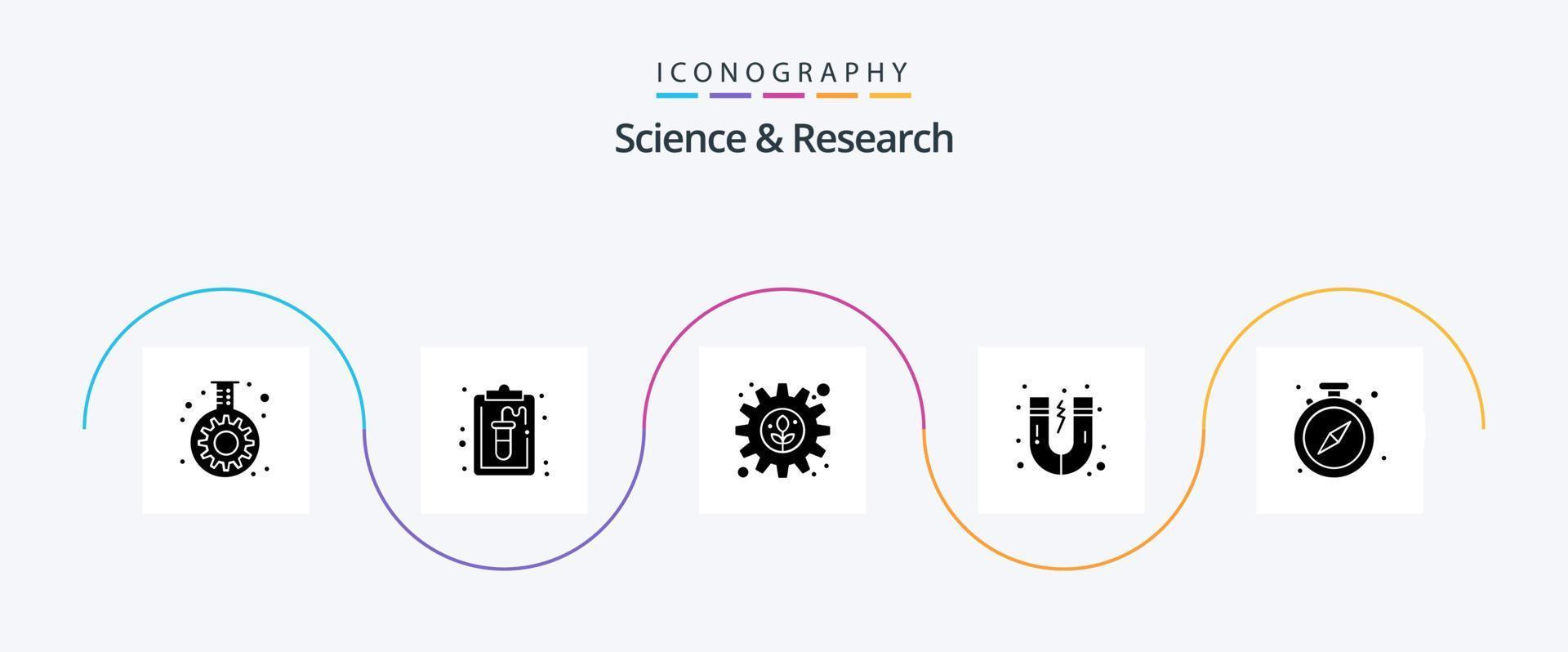 Wissenschaft Glyphe 5 Symbol Pack einschließlich betrachten. Pause. Umfeld. Wissenschaft. Attraktion vektor