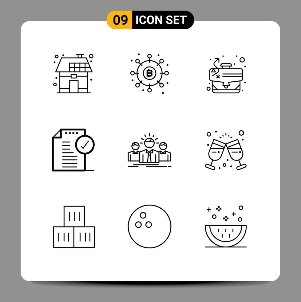 uppsättning av 9 modern ui ikoner symboler tecken för lägga märke till godkänd pengar godkänna taktik redigerbar vektor design element