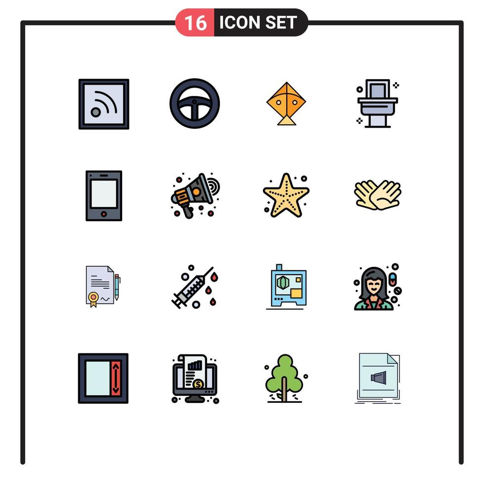 einstellen von 16 kommerziell eben Farbe gefüllt Linien Pack zum Werbung Tablette fliegend Telefon Geräte editierbar kreativ Vektor Design Elemente