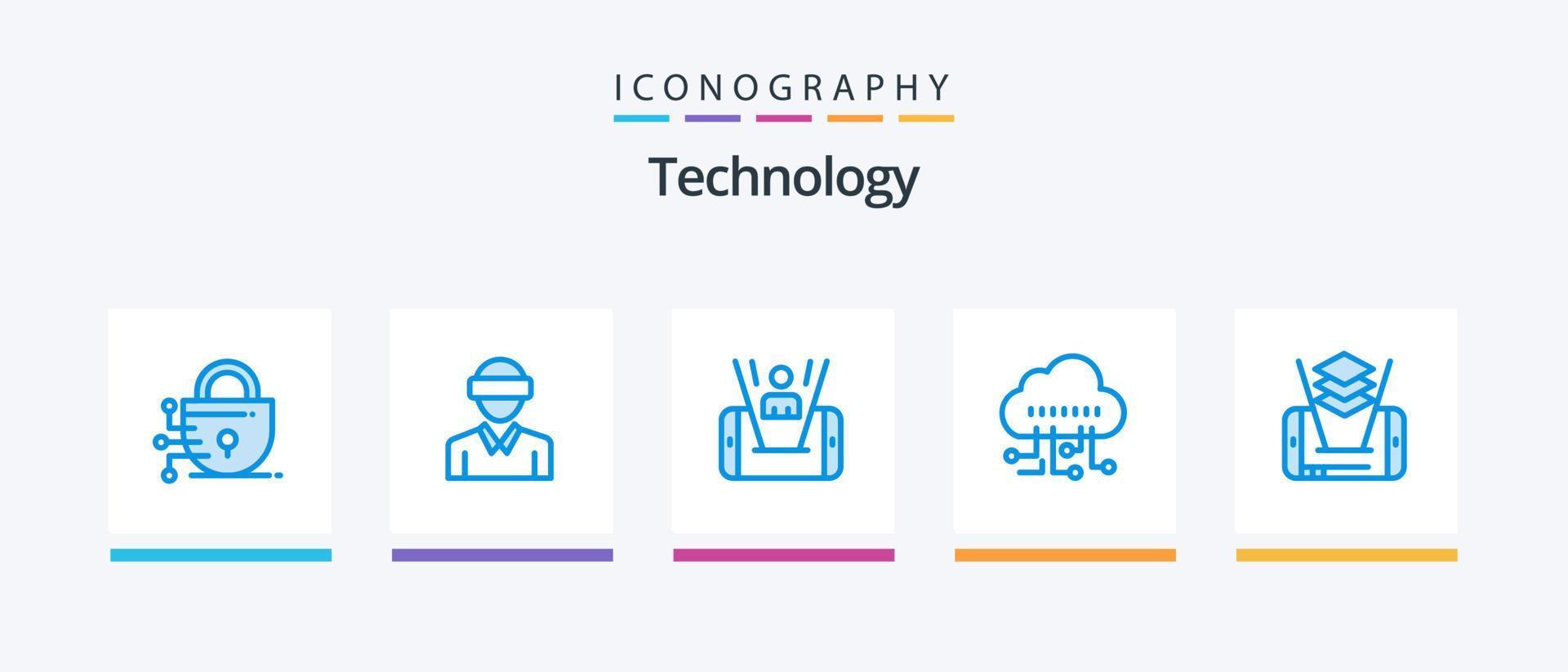 Technologie Blau 5 Symbol Pack einschließlich Technologie. Handy, Mobiltelefon. Handy, Mobiltelefon. Technologie. Daten. kreativ Symbole Design vektor