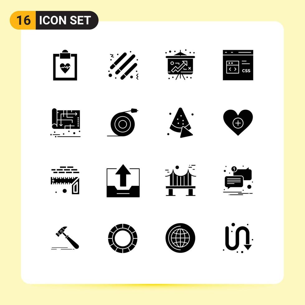 universell ikon symboler grupp av 16 modern fast glyfer av hus plan pengar utveckling css redigerbar vektor design element