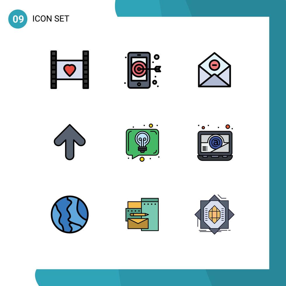 mobil gränssnitt fylld linje platt Färg uppsättning av 9 piktogram av konversation upp kommunikation pil e-post redigerbar vektor design element