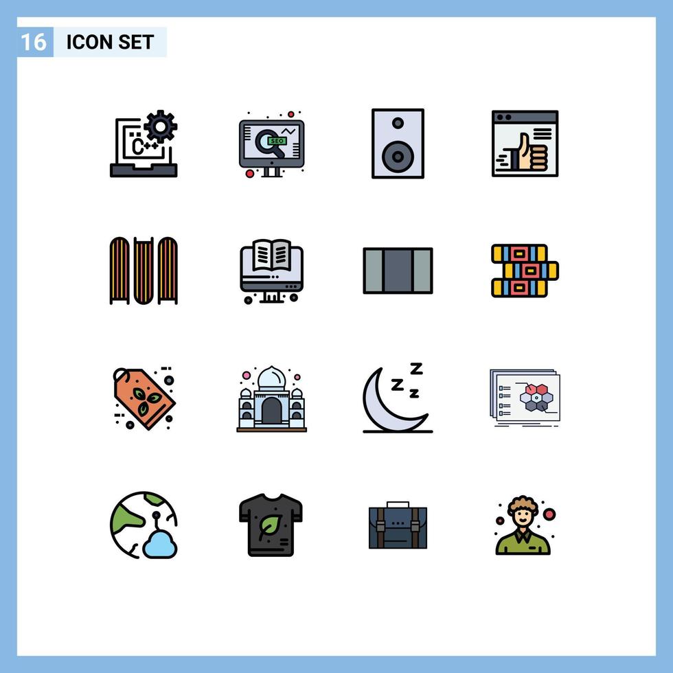 grupp av 16 platt Färg fylld rader tecken och symboler för Stöd tummen Sök tycka om högtalare redigerbar kreativ vektor design element