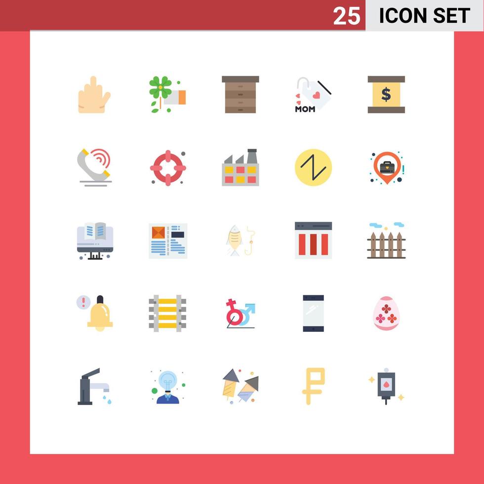 Gruppe von 25 eben Farben Zeichen und Symbole zum Kommunikation Präsentation Möbel Finanzen Mutter editierbar Vektor Design Elemente