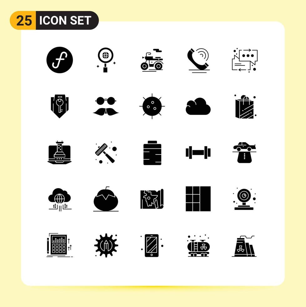 uppsättning av 25 vektor fast glyfer på rutnät för pil meddelanden skoter chatt telefon redigerbar vektor design element